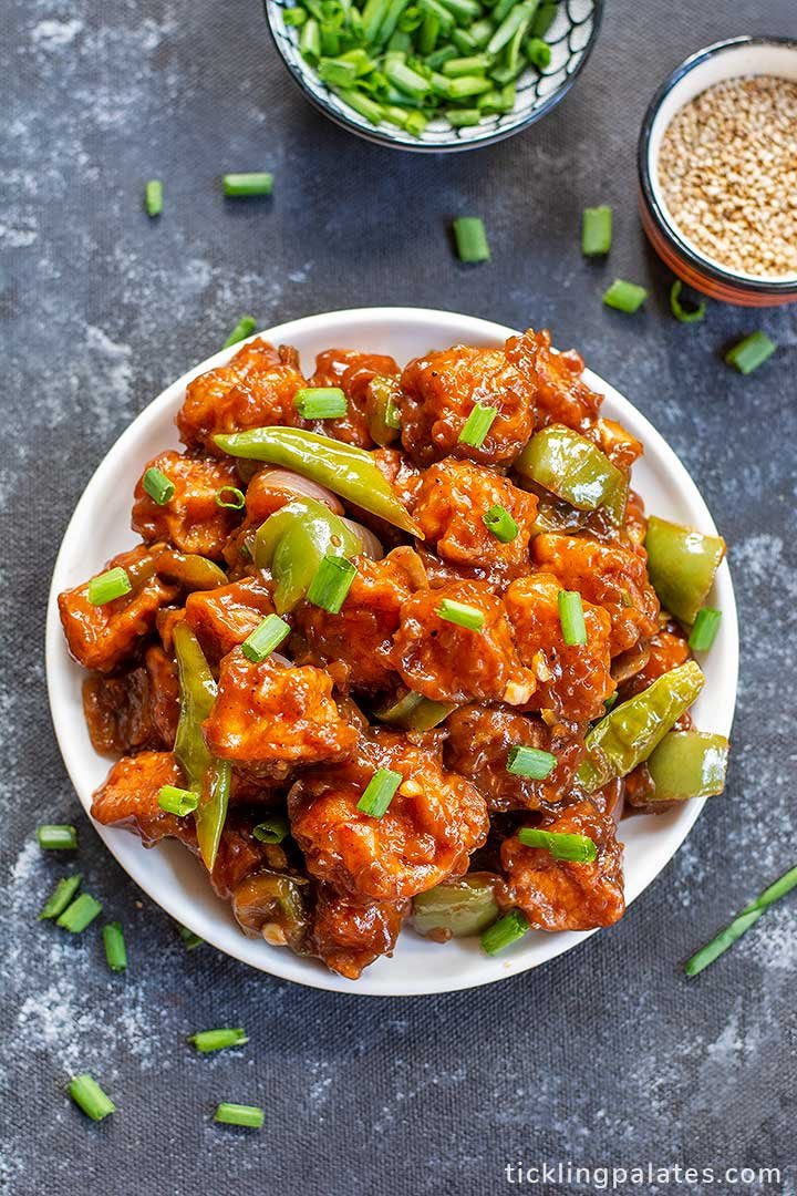 Spicy chicken chilli Indo Chinese dish in Artesia CA